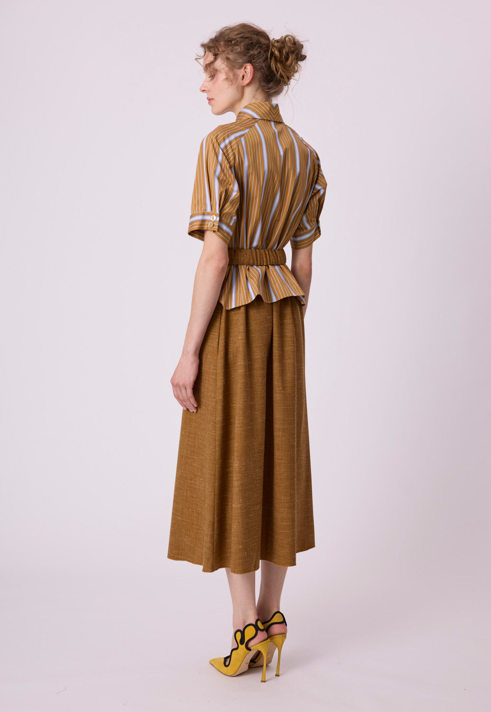 Silk viscose dress in cognac detail of fabric and construction