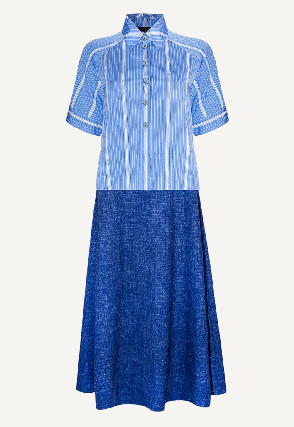 Silk viscose dress in navy with fluid silhouette and soft drape